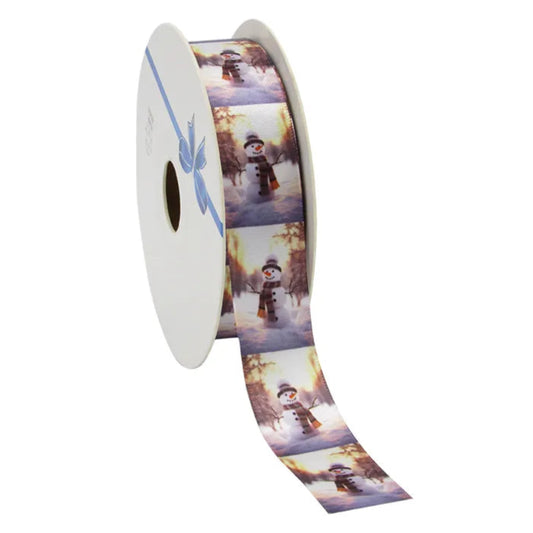 Satin ribbon 'Snowman' – White | 23 mm x 20 m
