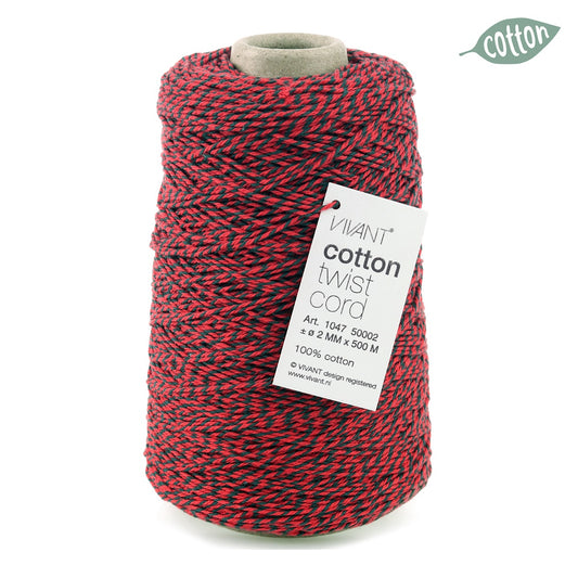Red-green cotton cord for creative projects and crafts - 2mm / 500m - Cotton Rope