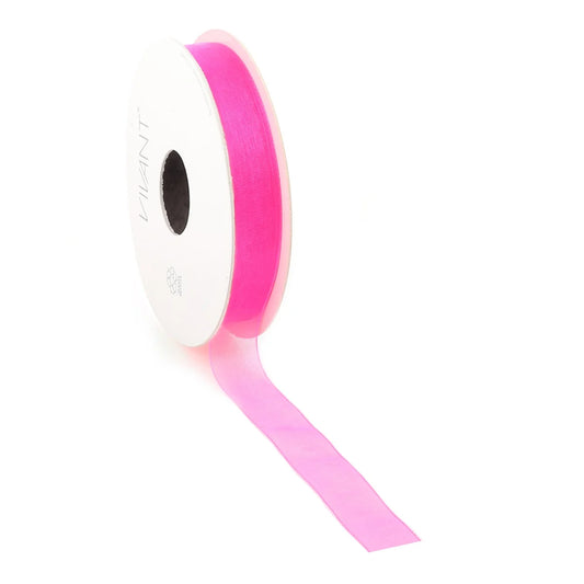 Neon Roze Luxe Organzalint 20/50 Meter – Geweven Rand, 7mm/15mm