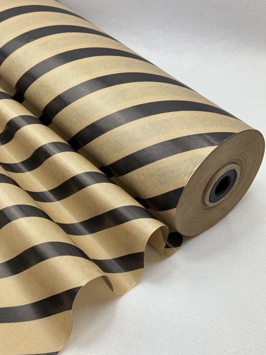 Kraft/zwart gestreept Vloeipapier Rol - 50 cm Breed, 400 Meter Lang