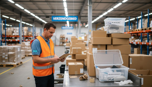 De magazijnchef controleert regelmatig of de verpakkingsmaterialen veilig en geschikt zijn voor gebruik.