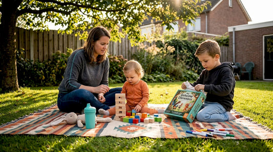 Moeder en kinderen genieten samen van leuke cadeautjes die perfect passen bij hun leeftijden.