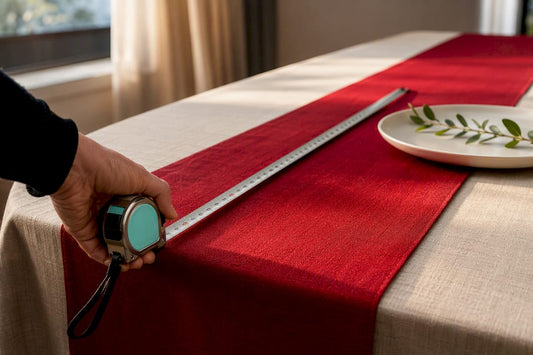 Rode tafelloper precies op tafel opgemeten