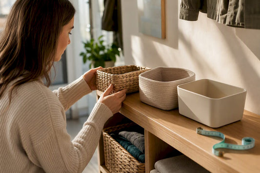 Drie kleine mandjes vergelijken qua formaat en materiaal