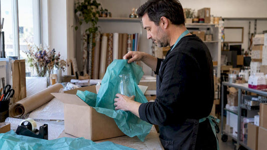 Breekbaar cadeau wordt met zorg in een doos verpakt