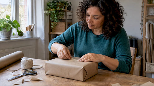 Kraftpapier met katoenen koord voor het cadeau
