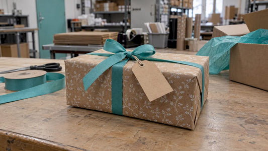 Cadeau ingepakt met lint en persoonlijk label