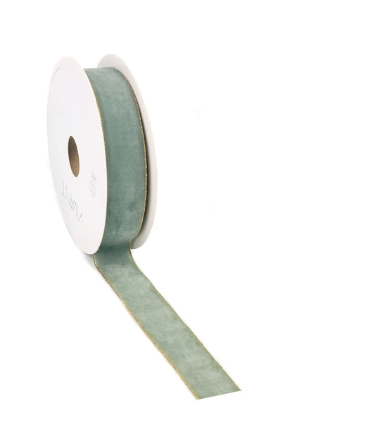 Velvet Band Light Olive mit Goldrand – Luxuriöses Samtband – Gewebte Kante – Dekorativ – Vielseitig