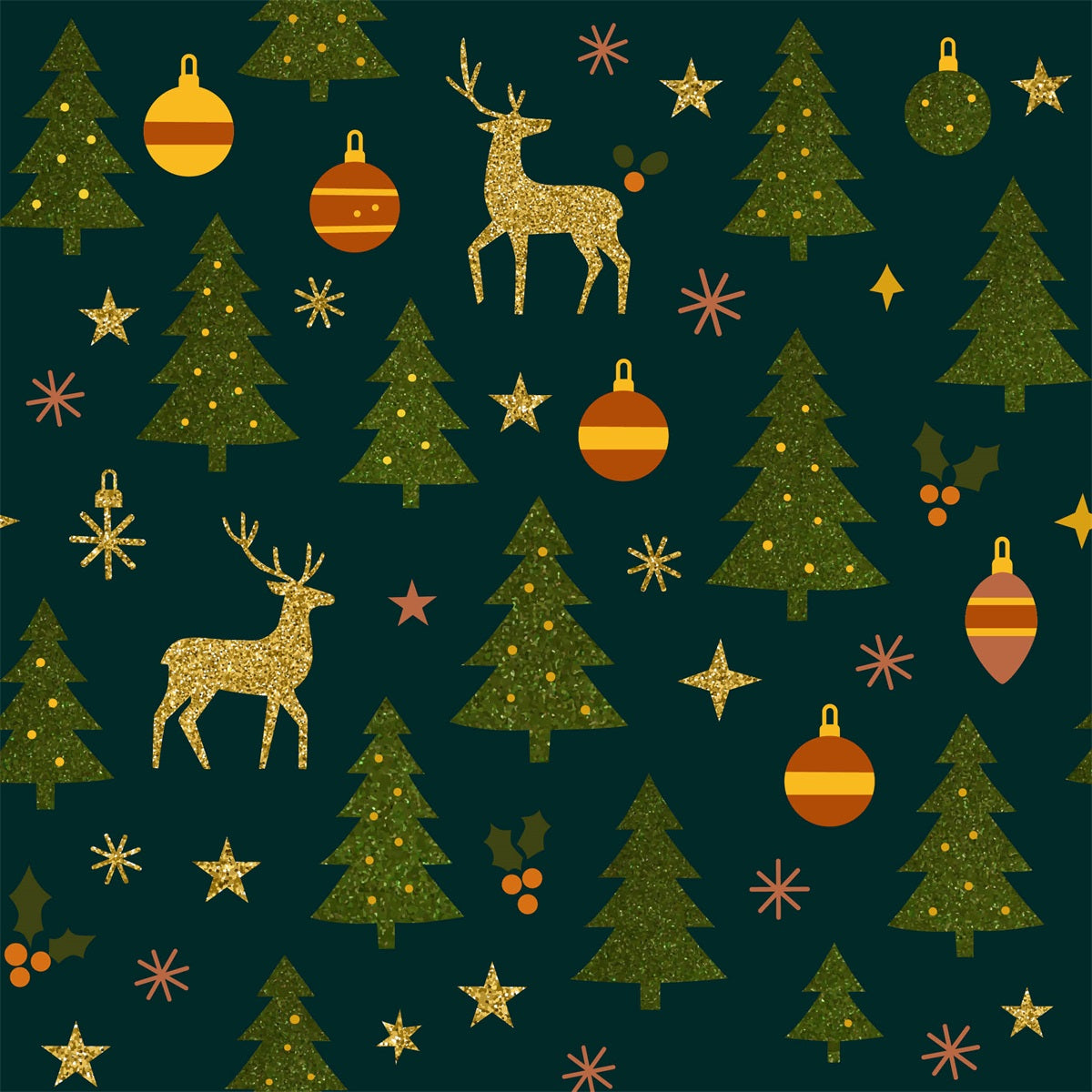 Festive Forest - Kerst Inpakpapier - Gouden Rendieren op Groen