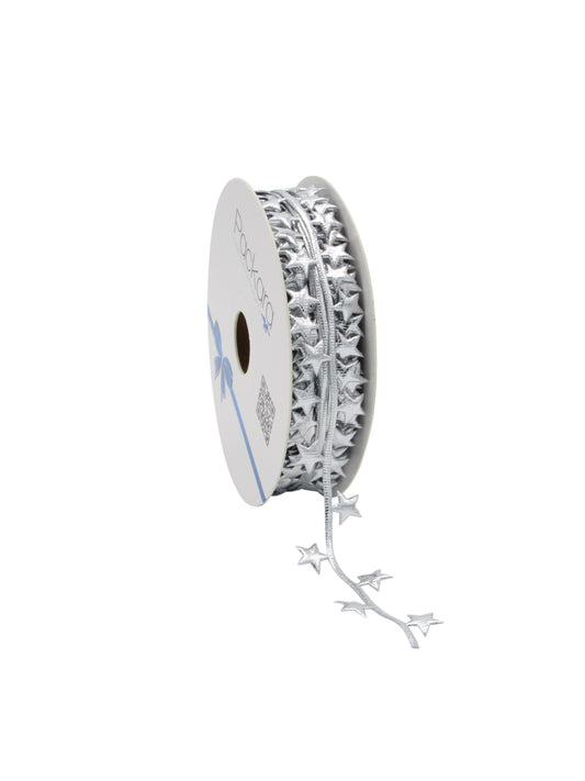 Lurex Weihnachtsband Sterne Silber