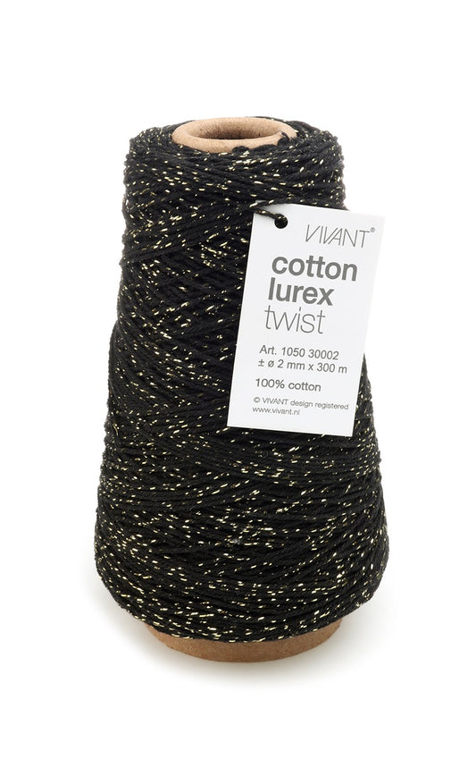 Cotton rope black - gold for creative projects and decoration