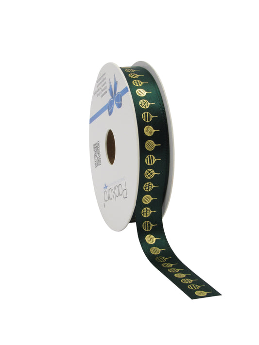 Weihnachtsband Satin Weihnachtskugeln Dunkelgrün