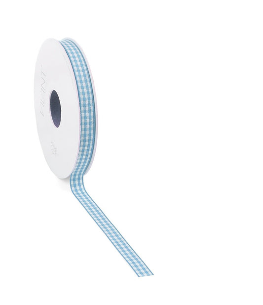 Light Blue Checked Gift Ribbon &gt; 9/15mm x 20m