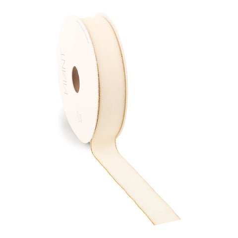 Velvetband Creme mit Goldrand – Luxus Einseitiger Samt – Geschenkband – Dekoband