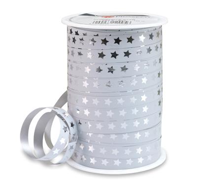 Kräuselband Sterne Mint-Silber 10mm x 100m