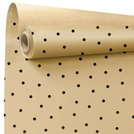 Polka Dots - Rol inpakpapier – Kraftkleur met cadeauprint – 60 grams gestreept kraft – 70x50m