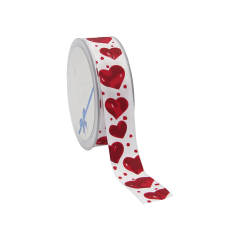 White Wired Hearts Ribbon &gt; 15m x 25mm | 1 Piece