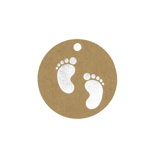 Kraftlabel Babyvoetjes Zilver - 50mm - 50 stuks