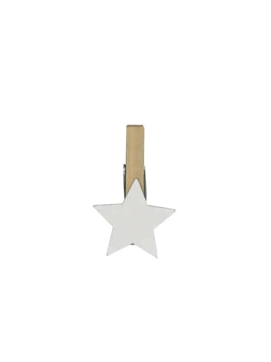 Knijpertjes Hout met Witte Ster – 30 mm | 36 stuks