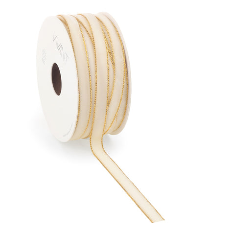 Velvetband Creme mit Goldrand – Luxus Einseitiger Samt – Geschenkband – Dekoband