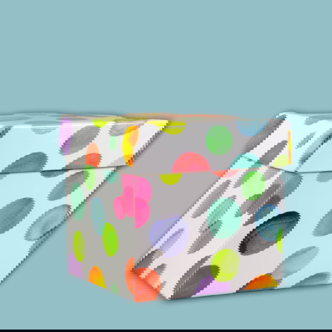 Cadeaudoosje Kubus Aquarel Dots - Kadopapier.net