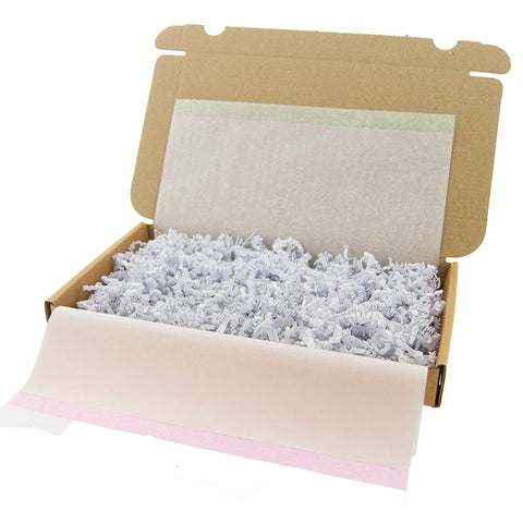 Brievenbus verzendkit pastel – 20x kraft brievenbusdoos 255x155x28 mm + lindegroen & pastelroze vloeipapier, wit opvulpapier & witte bedankstickers