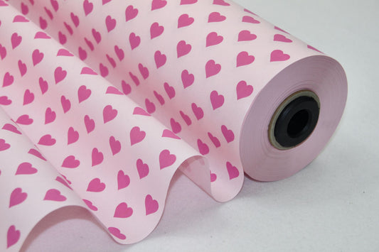 Sweet Hearts Blumenpapier-Rolle - Rosa Herzen-Dessin - Nässebeständig - Reißfest - 50 cm Breit