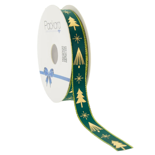 Red-Green Tartan Textile Ribbon with Gold &gt; 25mm, 38mm, 60mm | 1 Piece