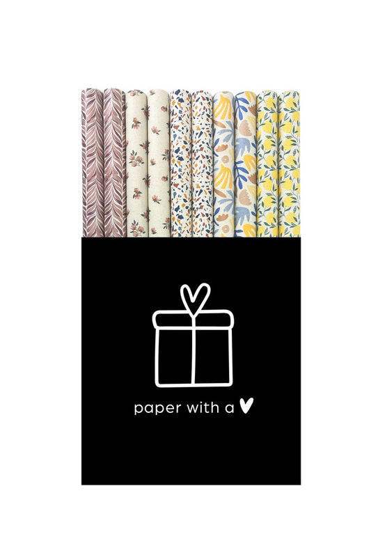 Matisse – Geschenkpapier – 50 Rollen Nachhaltiges Graspaper – FSC Recycled – Verschiedene Dessins – Displaybox