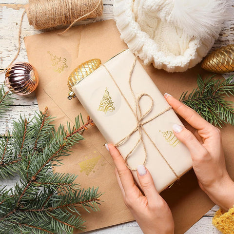 Sluitsticker Christmas Tree Goud/transparant -  25mm - Sticker-Etiket- 500 stuks