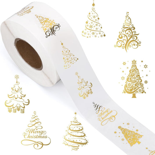 Sluitsticker Christmas Tree Goud/transparant -  25mm - Sticker-Etiket- 500 stuks