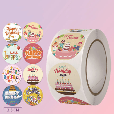 Sluitsticker Happy Birthday -  25mm - Sticker-Etiket- 500 stuks