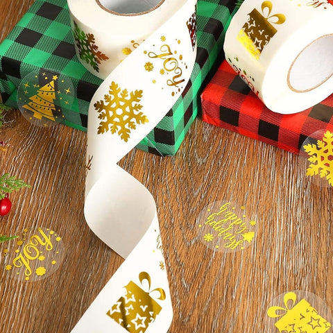 Sluitsticker Merry Christmas Goud/transparant -  25mm - Sticker-Etiket- 500 stuks