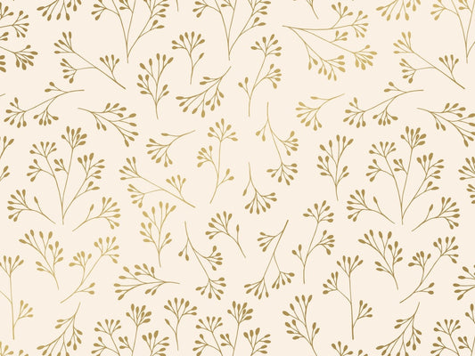 Inpakpapier Lucy Creme/Goud 30/50/70 cm x 200 m | Luxe Cadeaupapier met Gouden Takjes