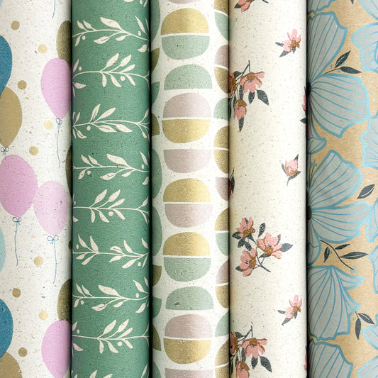 ROSIE FSC Gift Wrapping Paper – Grass/Kraft Set 70x200 cm – 5 Rolls