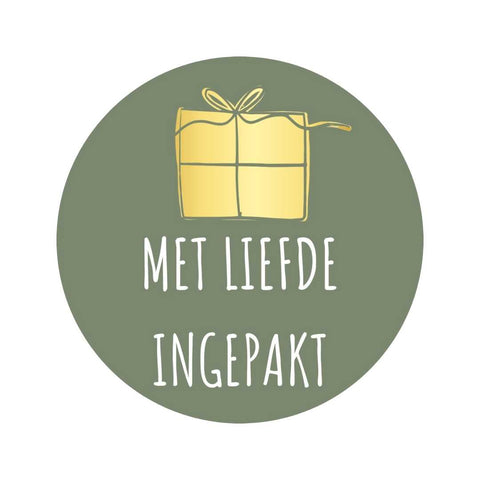 Met liefde ingepakt | Kadotje goud/olijfgroen | 250st. -Sticker-Etiket-