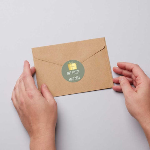 Met liefde ingepakt | Kadotje goud/olijfgroen | 250st. -Sticker-Etiket-