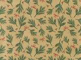 Bows & Berries rol kerstinpakpapier met dennentakken en strikjes op kraft - Kadopapier.net