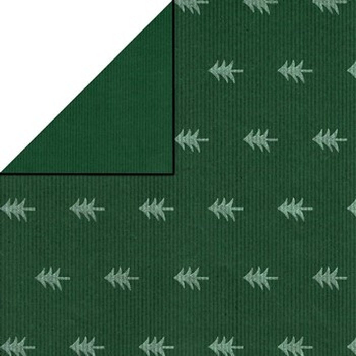 Kerst inpakpapier kraft groen met zilveren kerstbomen - Kadopapier.net