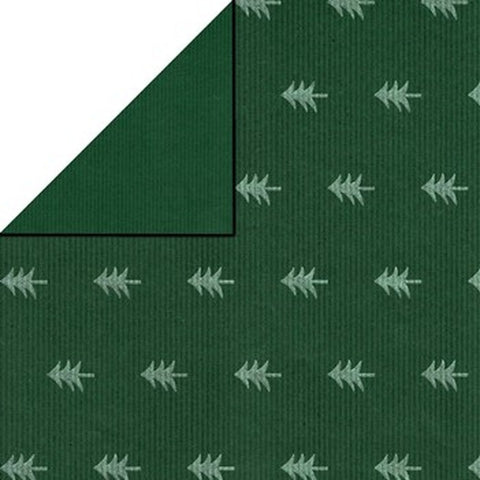 Kerst inpakpapier kraft groen met zilveren kerstbomen - Kadopapier.net