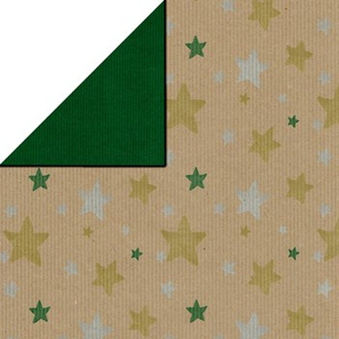 Kerst inpakpapier kraft met gouden en zilveren sterren - Kadopapier.net