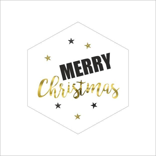 Kerst Wensetiket 6Hoek Merry Christmas 40mm | 250 Stuks Hoogglans