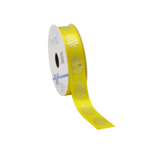 Orangefarbenes Osterband mit goldenen Eiern, 23 mm x 25 m