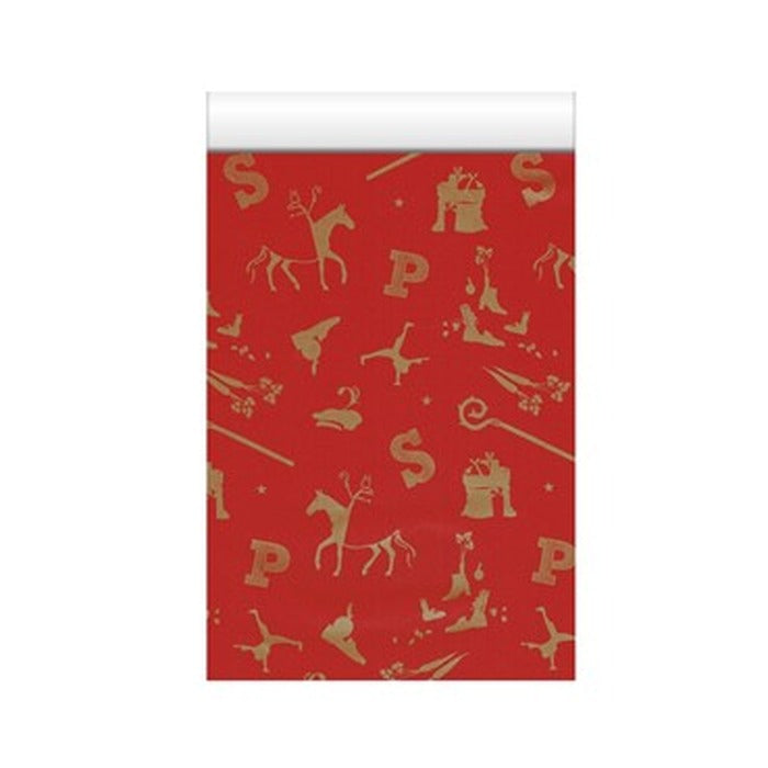 Sintzakje rood/goud met Sintfiguren - Kadopapier.net